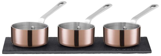 Minikastrullset i 3 delar i koppar 6 cm
